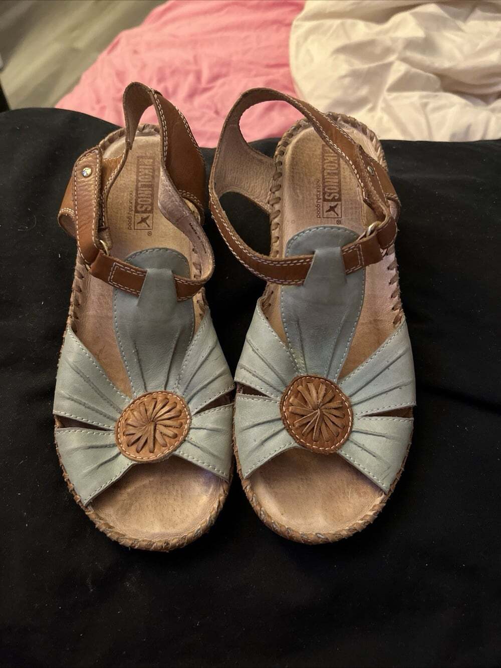 Pikolinos Women's Petrol Brown Wedge Leather Sandals Size EU38 US 7.5